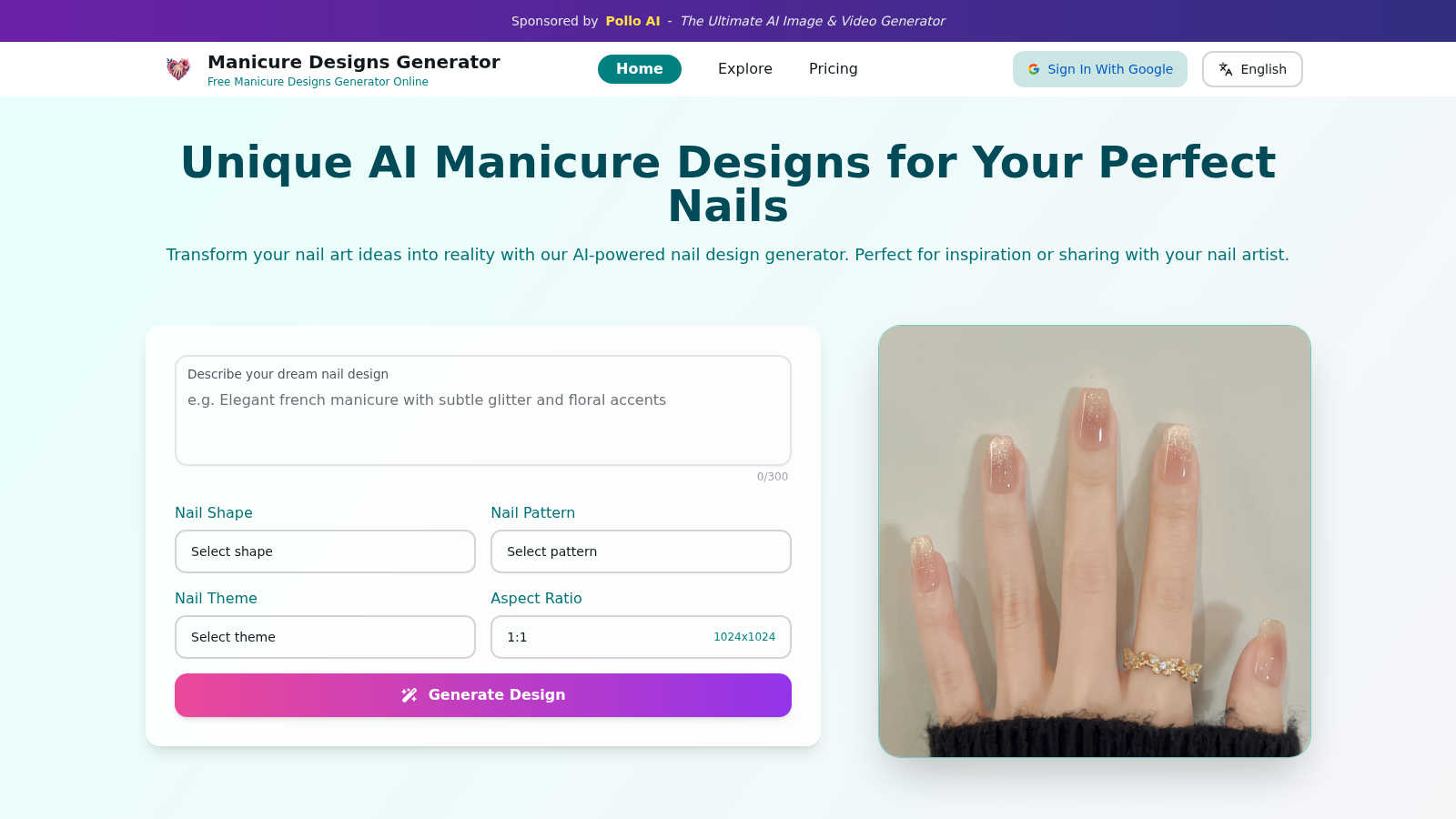 manicure.life application interface and features