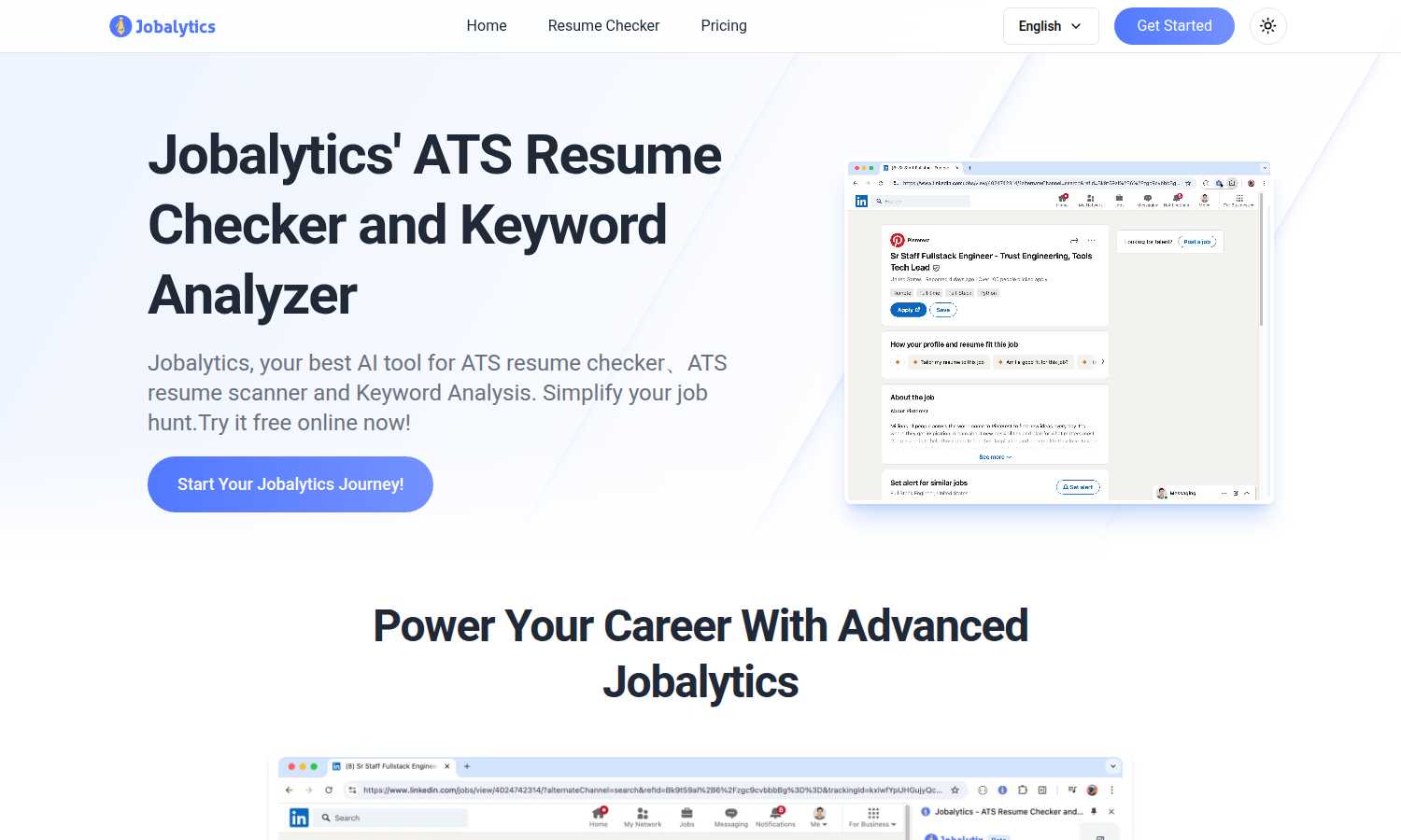 Jobalytics application interface and features
