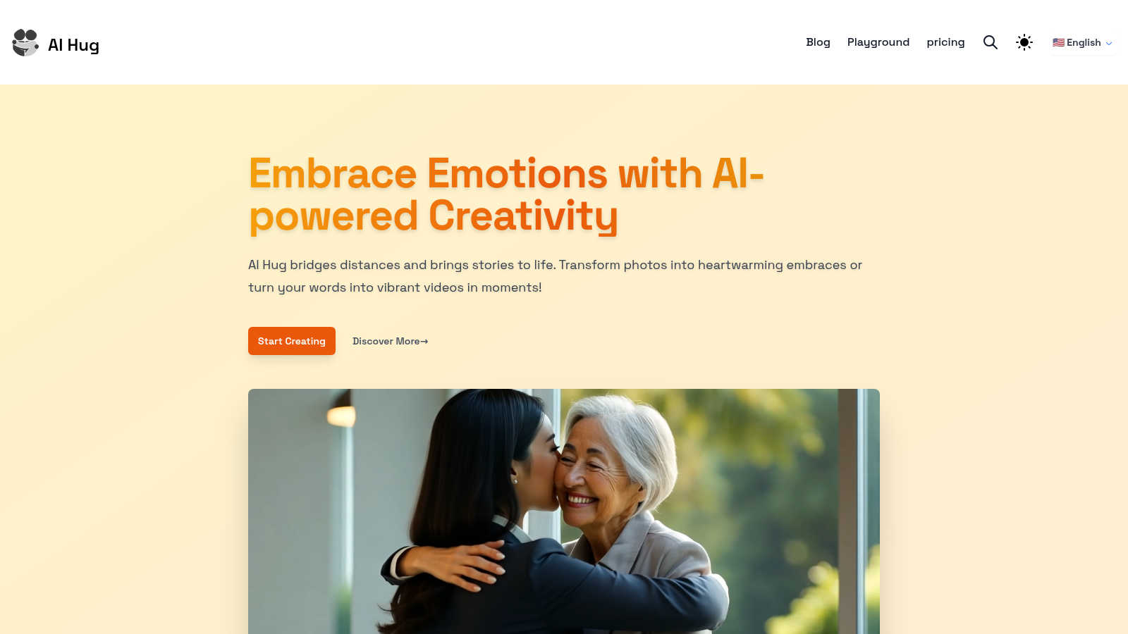 AI Hug application interface and features