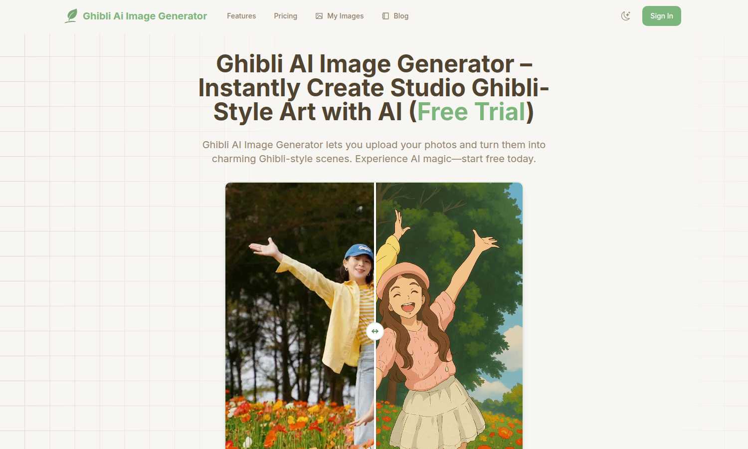Ghibli AI Image Generator application interface and features