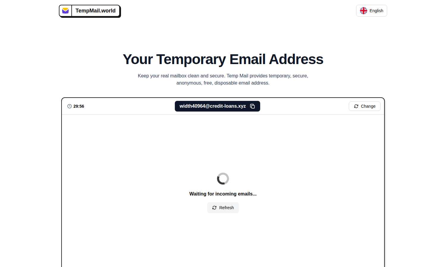 TempMail.World application interface and features