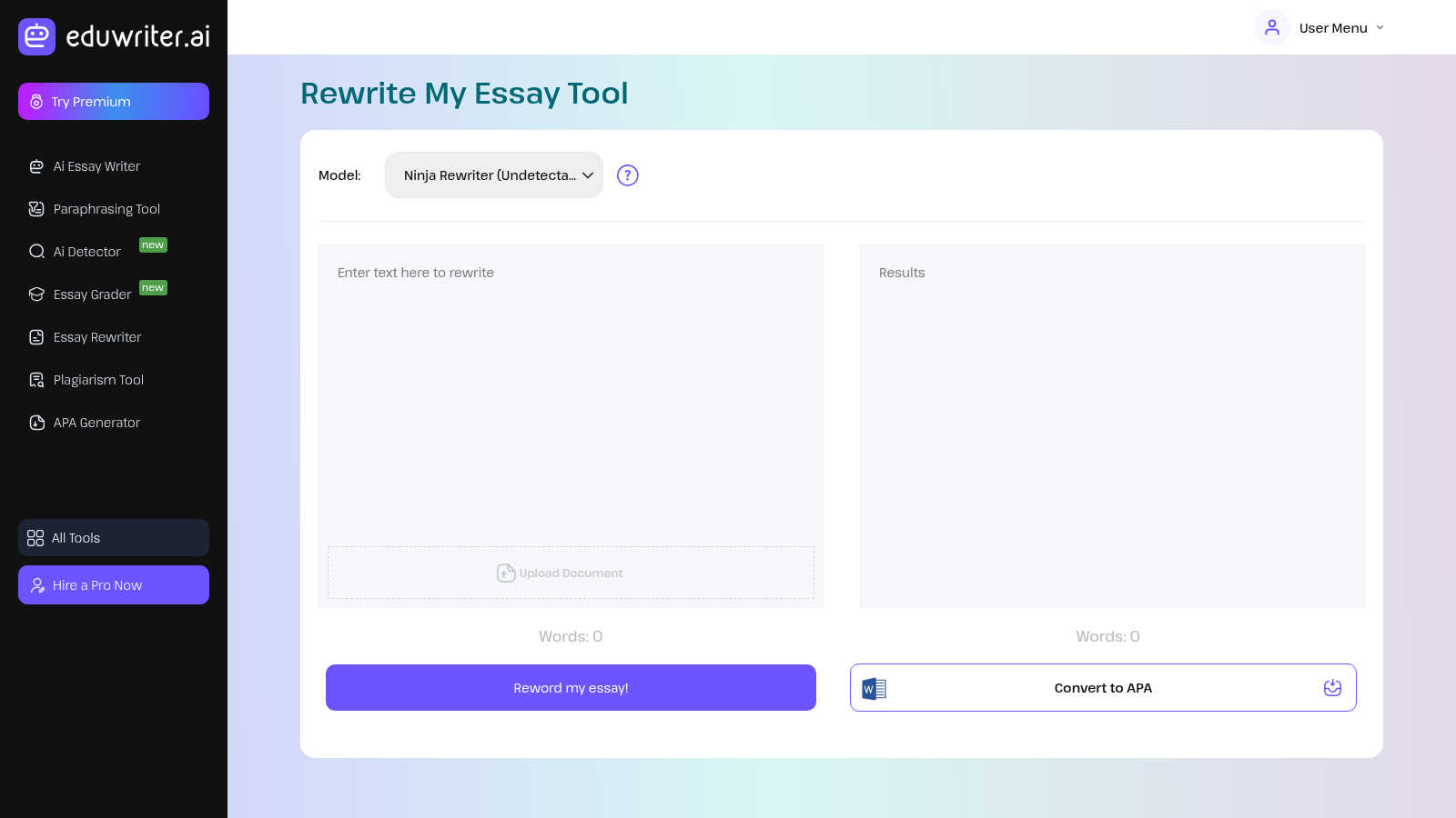 EduWriter.ai application interface and features