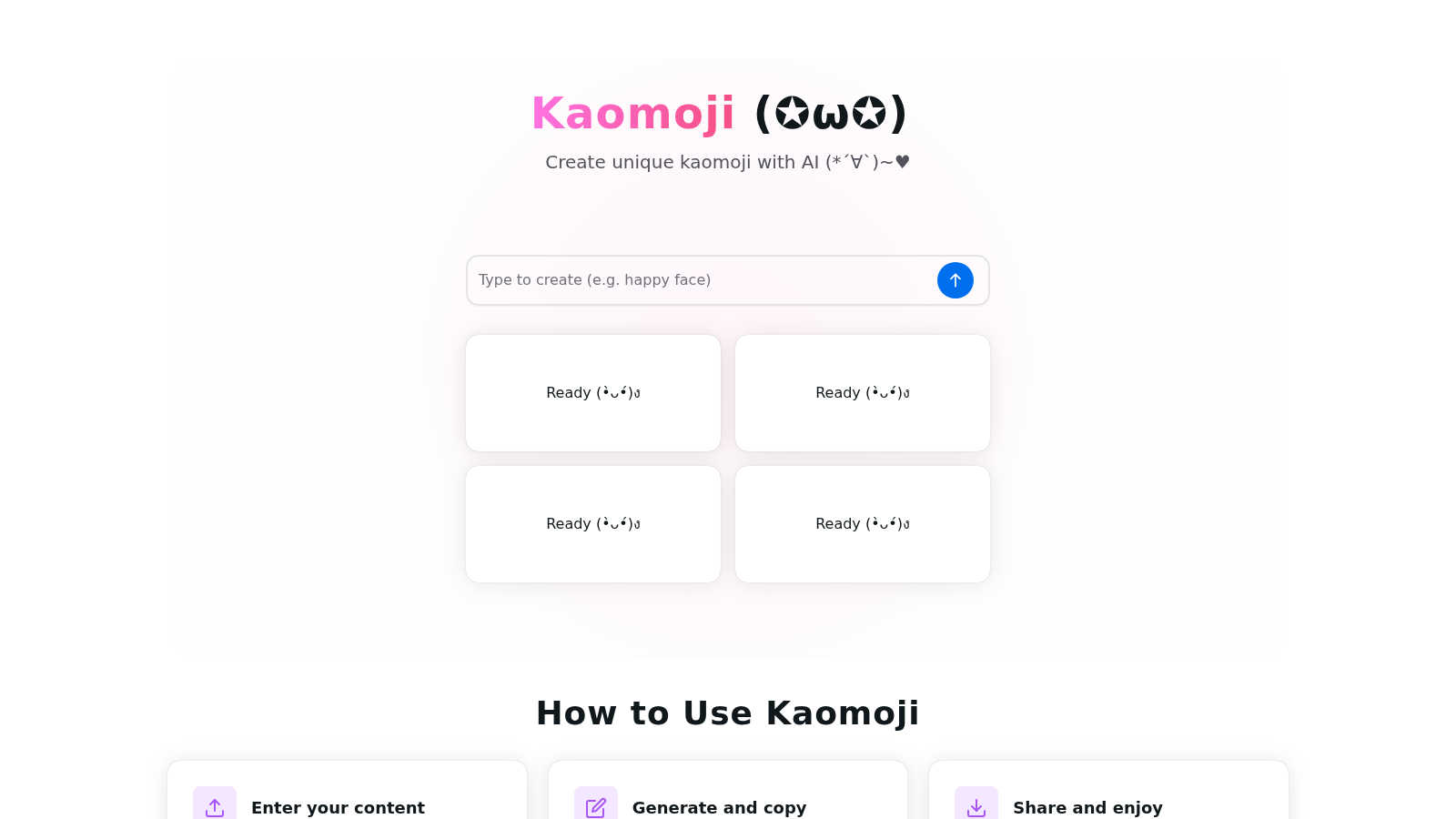Kaomoji application interface and features