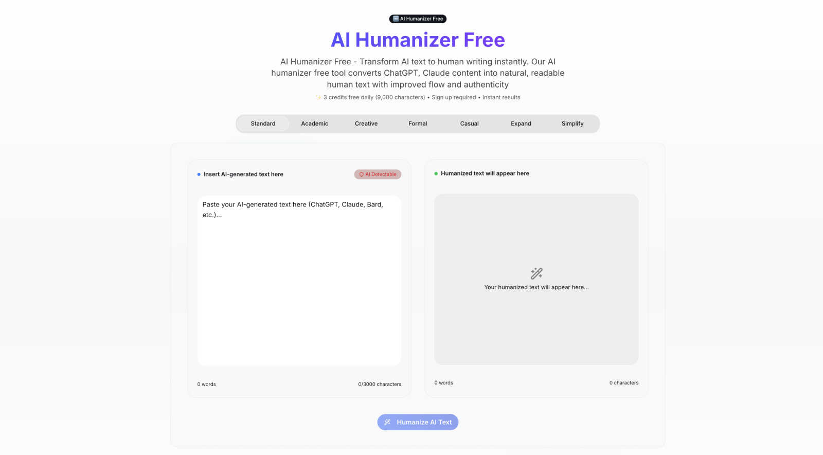 AI Humanizer Free application interface and features