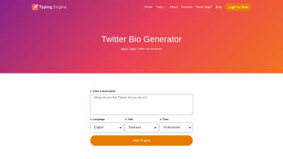 Twitter Bio Generator - Create Twitter Bio | Typing Engine - AI tool for Social Media