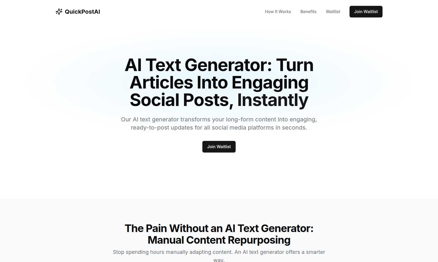 QuickPostAI application interface and features