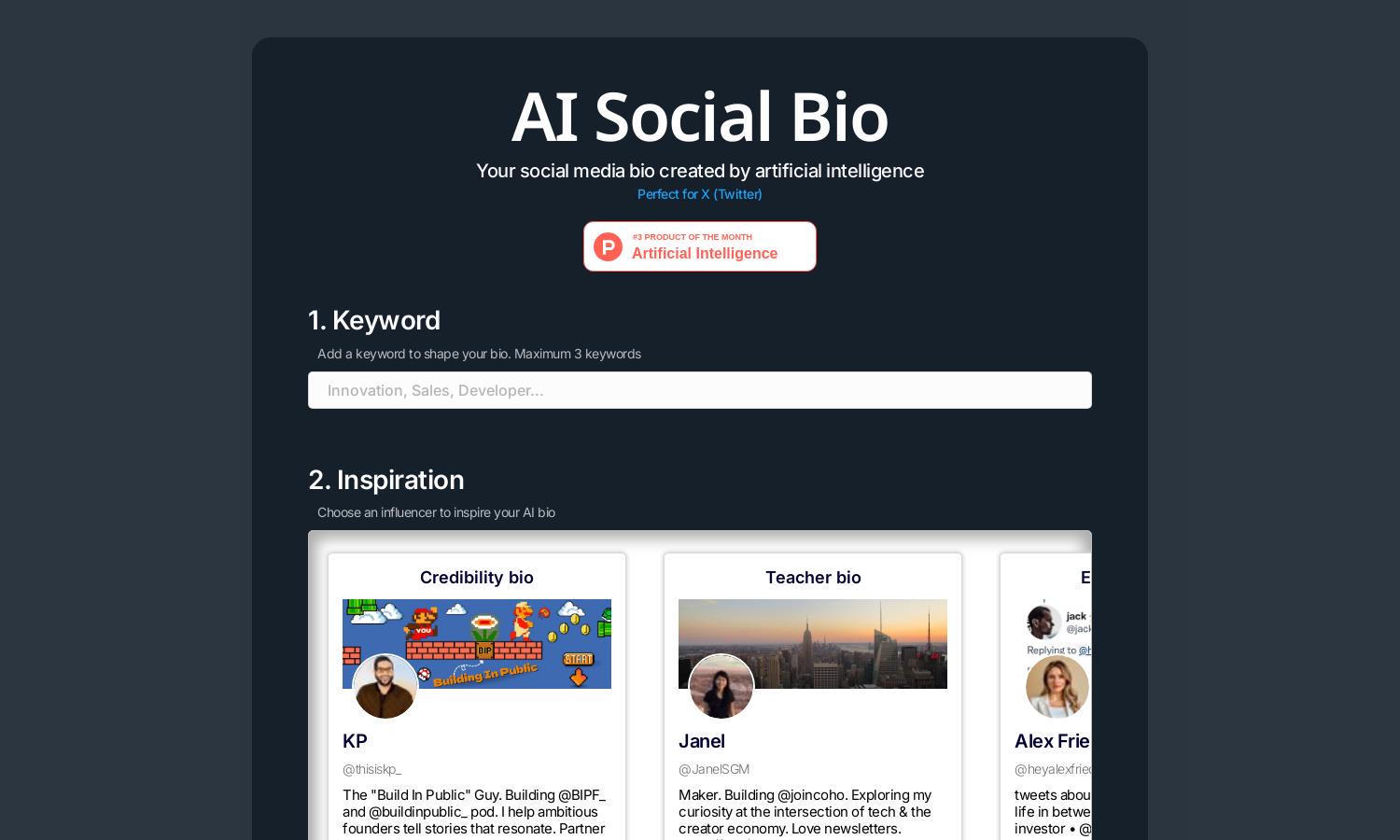 AI Social Bio Website