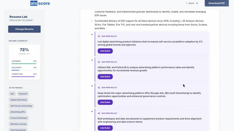 ATSScores application interface and features
