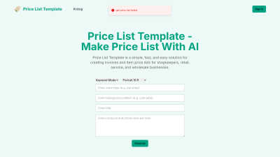PriceListTemplate - AI tool for Marketing