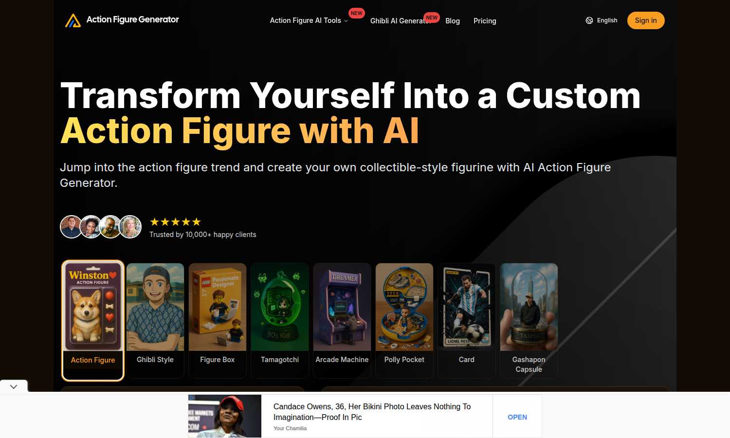 Action Figure Generator application interface and features