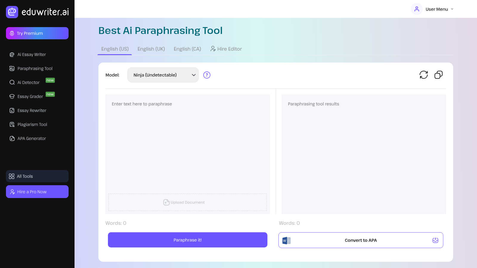 EduWriter.ai application interface and features