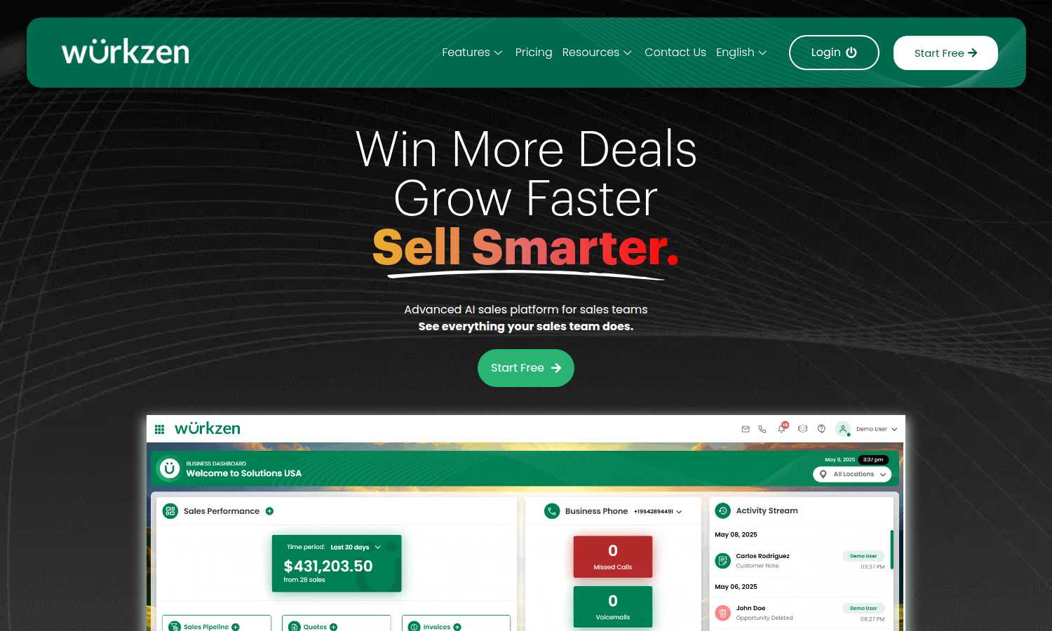 Wurkzen application interface and features