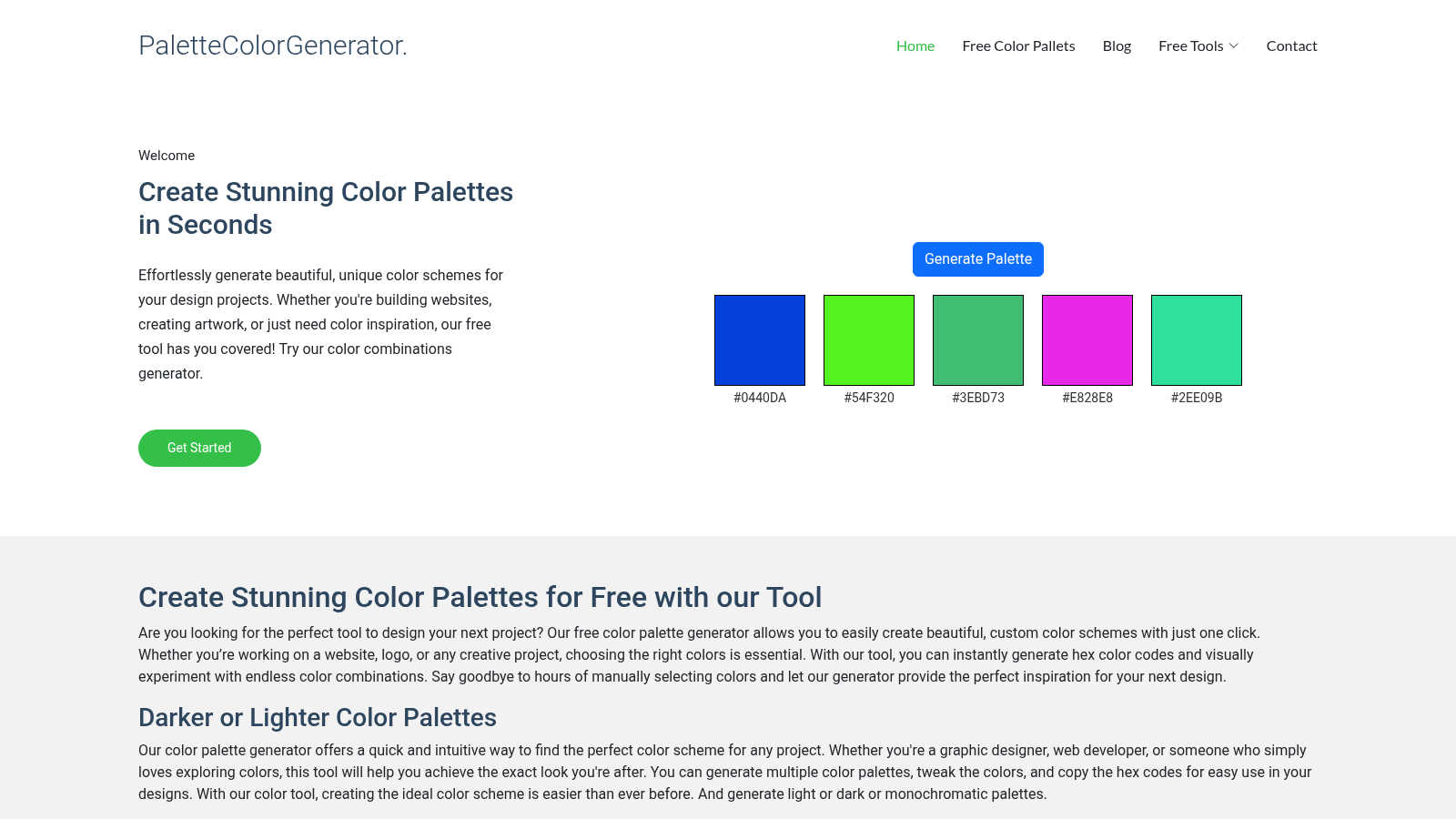 palettecolorgenerator.com application interface and features