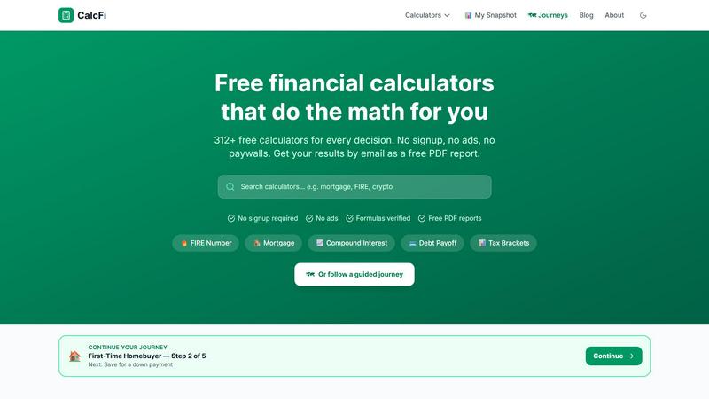 CalcFi application interface and features
