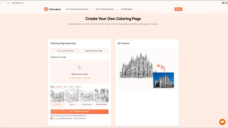 ColoringFam application interface and features