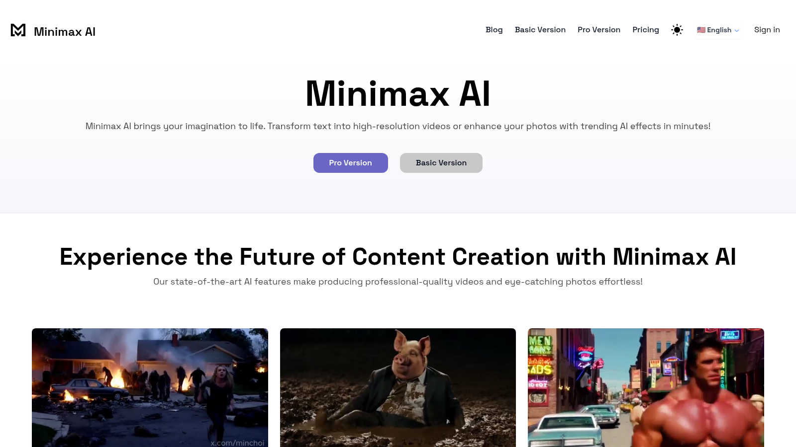 Minimax AI application interface and features