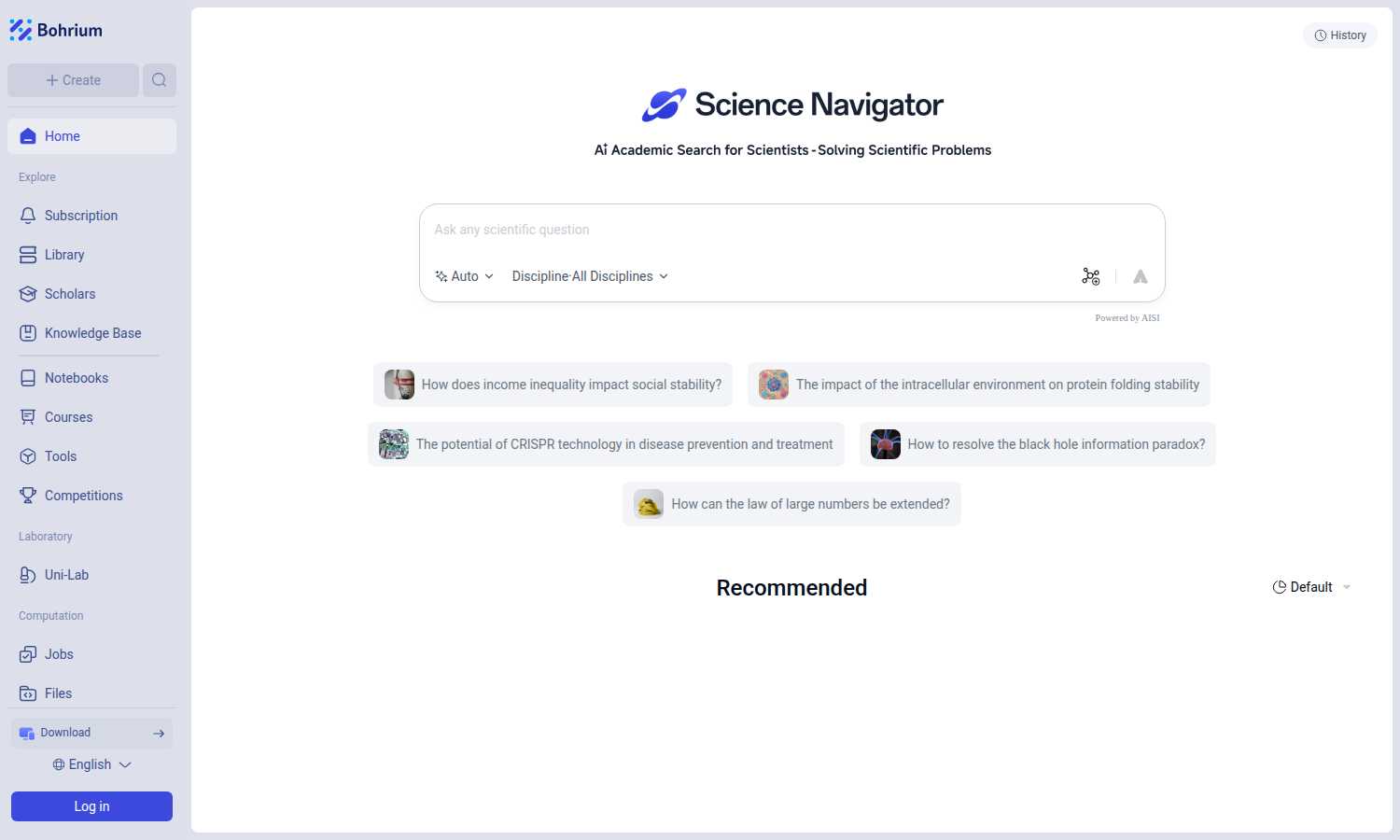 Bohrium application interface and features