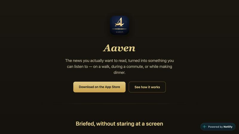 Aaven - News and Audio application interface and features