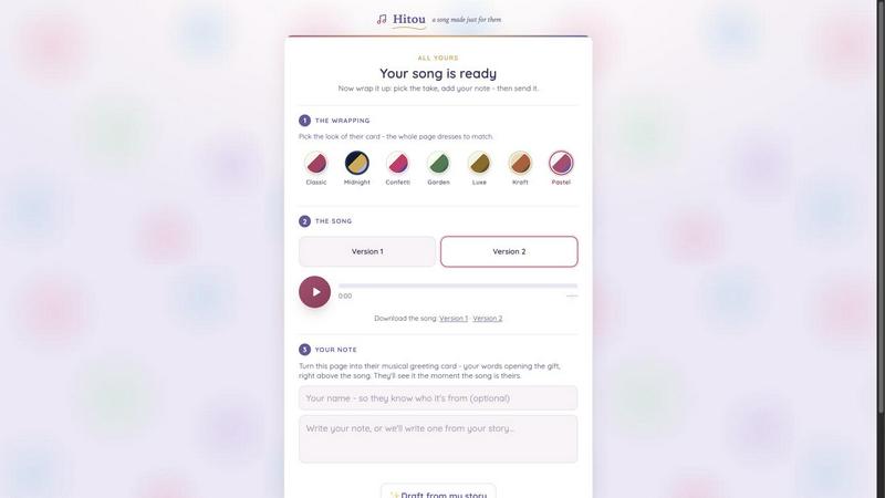 Hitou application interface and features