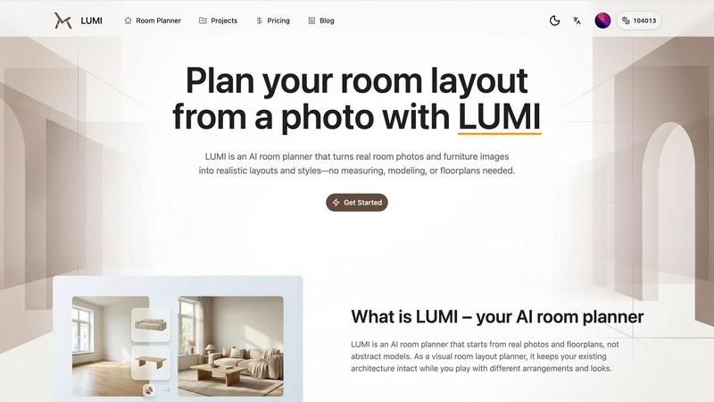 LUMI room planner application interface and features