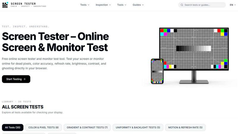 Screen Tester application interface and features