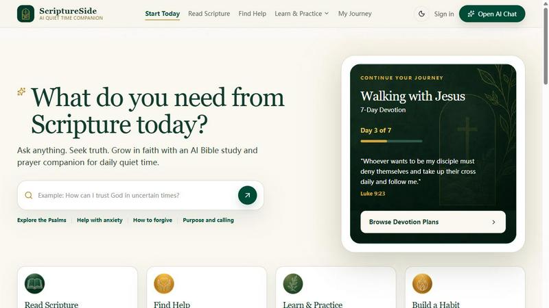ScriptureSide application interface and features