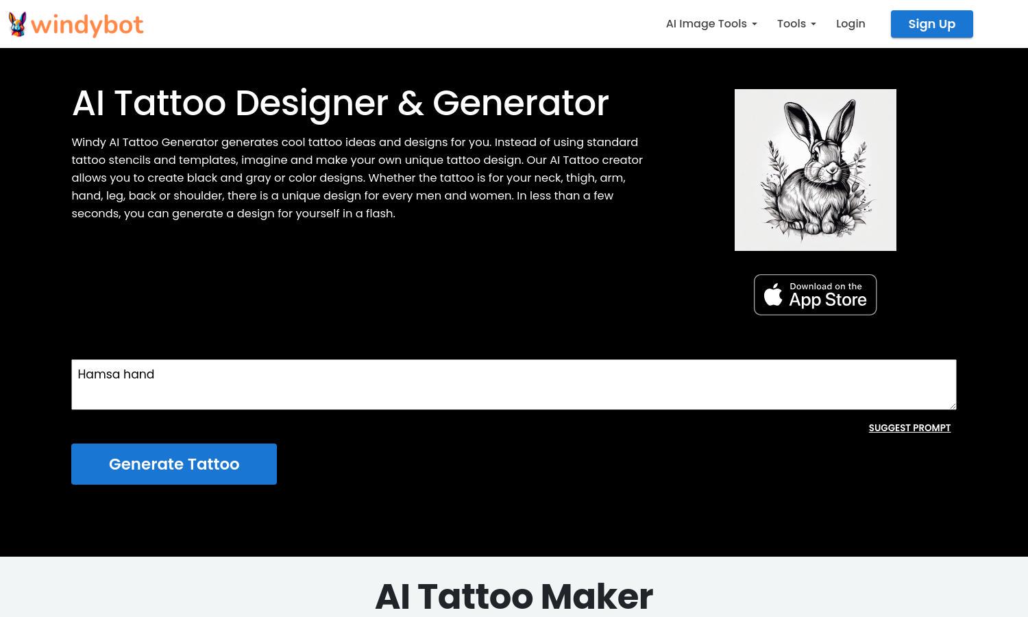 Windy AI Tattoo Generator Website