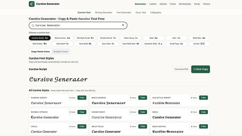 cursive generator application interface and features