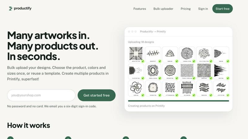 Productify application interface and features