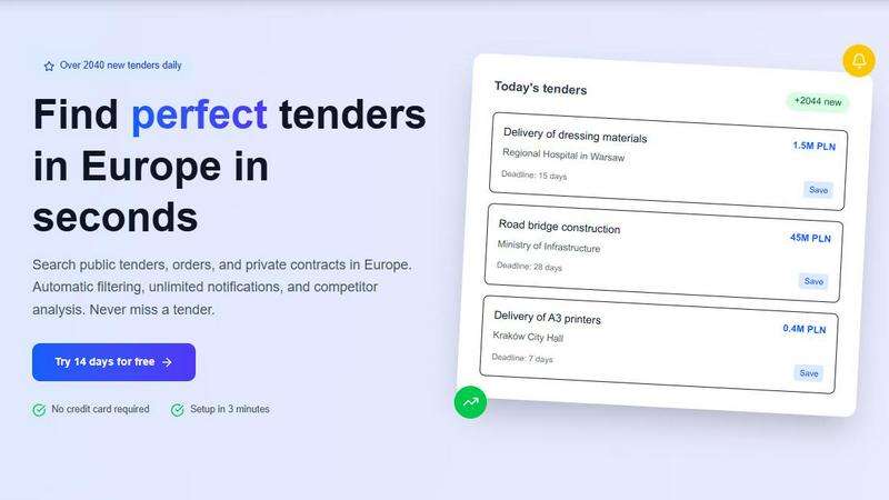 Find Tenders application interface and features